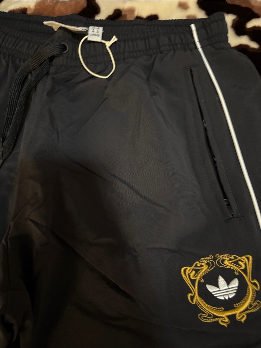 Adidas Black Track Pants with White Piping and Embroidered Crest - Picture 3 of 5